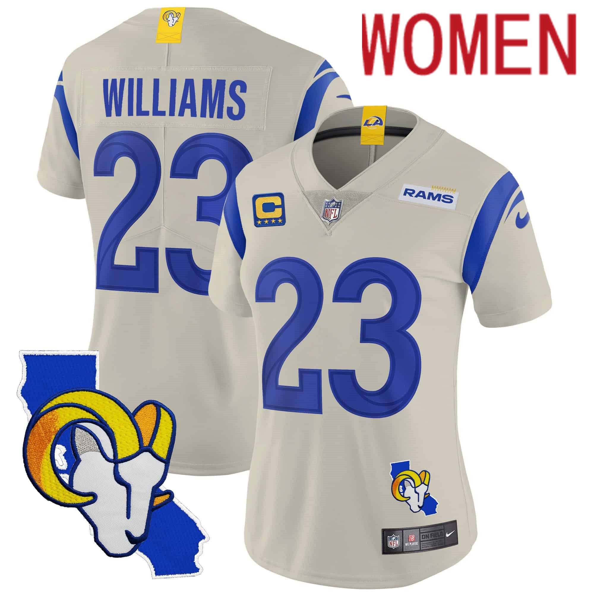Women Los Angeles Rams #23 Williams Cream 2024 Nike California Patch Vapor Limited NFL Jersey
